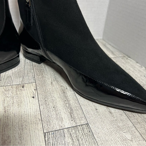 L. K. Bennett Alis black patent leather and suede ankle booties size 7 - Picture 5 of 11